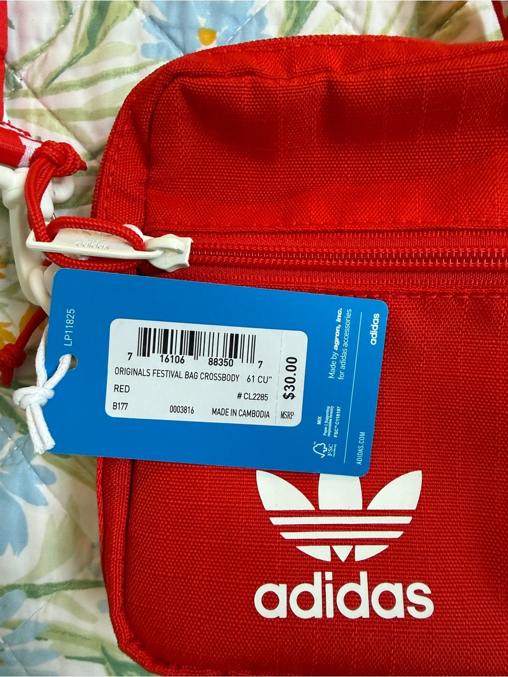 adidas Red Trefoil Mini Crossbody Bag with Branded Strap - Picture 2 of 5